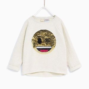 Zara Girls Double Sequins Emoji Sweater